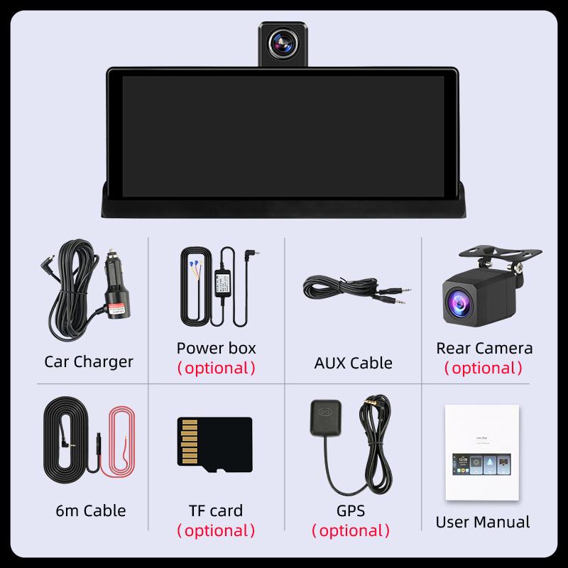 10.26"  Car DVR 4K Camera Wireless Carplay Android Auto Ai Screen Dashboard Dash Cam Dual Len GPS Navigation Video Recorder AUX