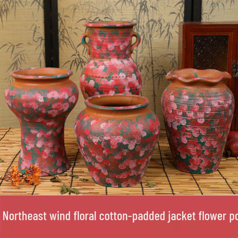 Hand-Painted Terracotta Flower Pots - Breathable Red Clay, Unglazed, Large Diameter, Creative Folk-Inspired Vases for Green Plants.