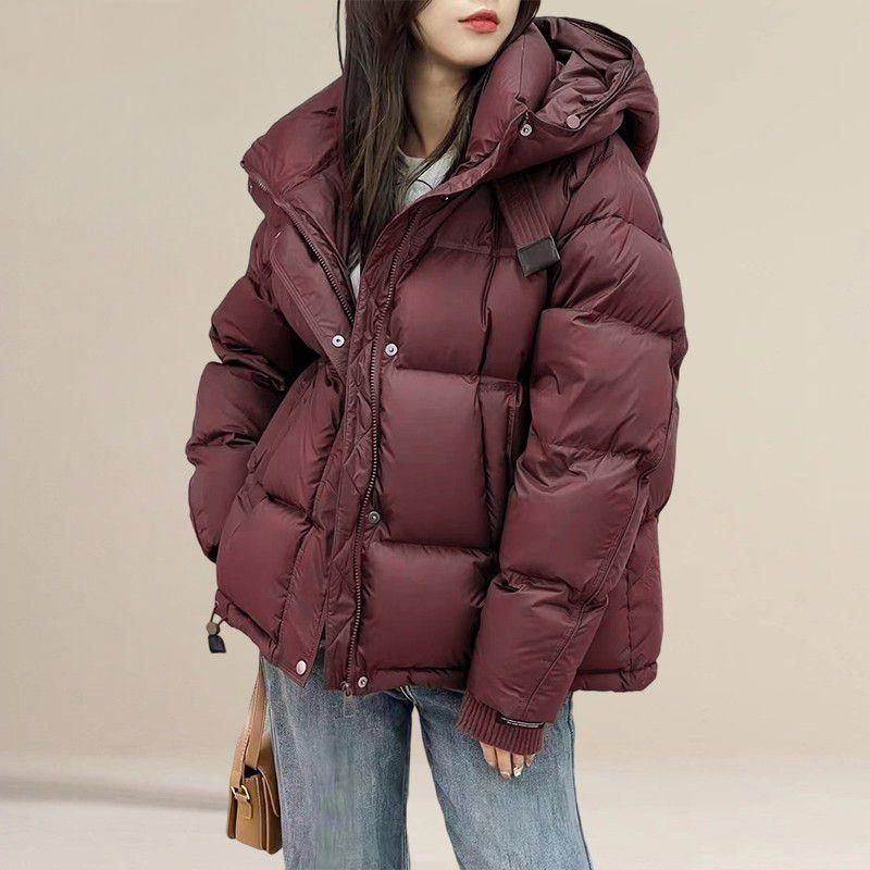 Womens Winter Puffer Jacket Short Loose Thick Cotton Filled Hooded Coat Casual Korean Style