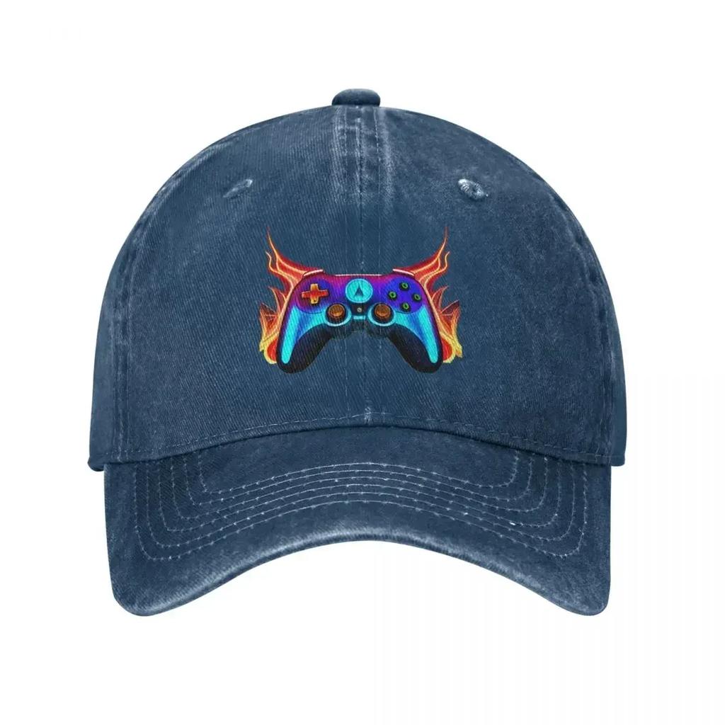 Flaming Neon Gaming Controller Baseball Cap Vintage Distressed Washed Gamepad Funny Sun Cap Men Women Outdoor All Seasons Hats