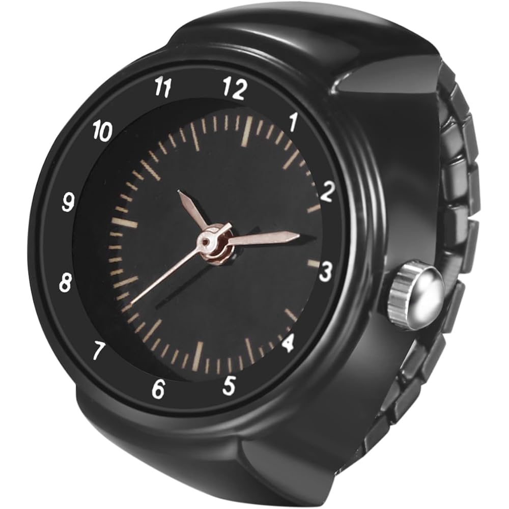 Women s Stainless Steel Analog Ring Watch Fashion Accessory Black White Simple Quartz Free Size