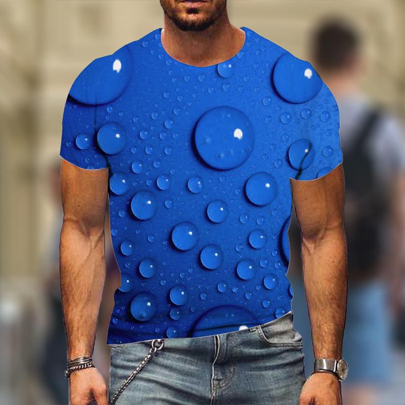 Summer Water Drops 3D Printed T-shirt Street Men's Fashion Casual Harajuku Super Round Neck Top