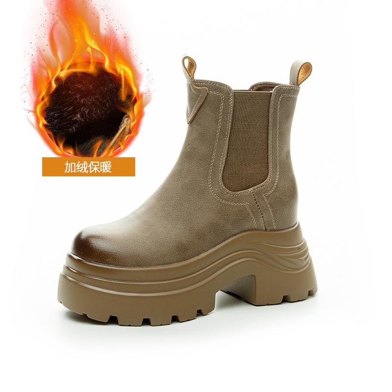 Thick-soled inner height-increasing Martin boots for women's autumn and winter new casual fashion British style one-pedal versatile chimney for women