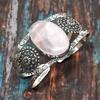 Rosenquarz-Edelstein, handgefertigt, massiver 925er-Sterlingsilber-Armreif/Armreif, verstellbarer Schmuck