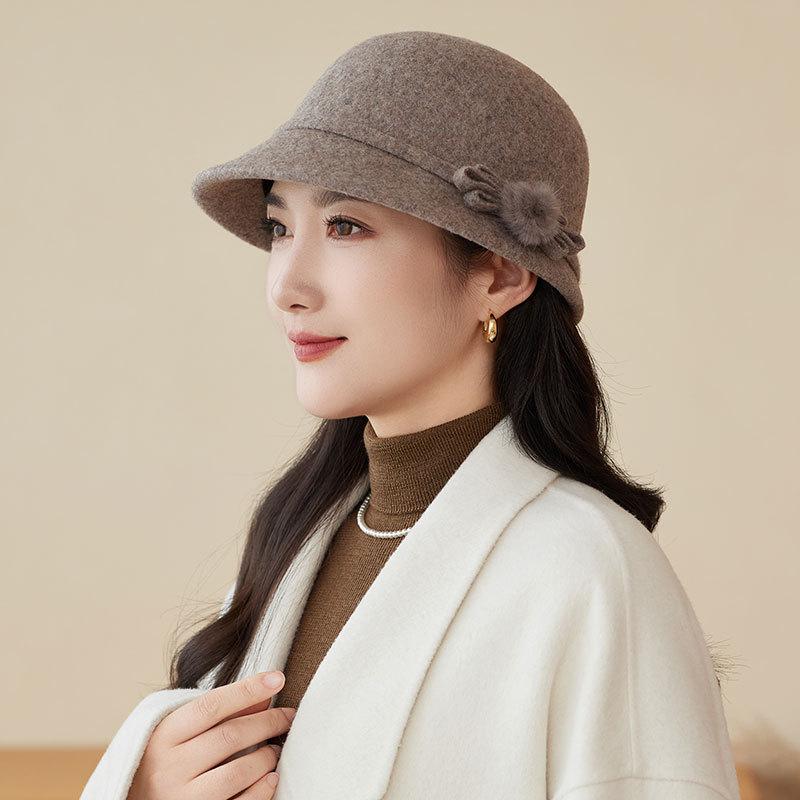 Autumn and Winter Basin Hat Retro Hepburn Style Bow Bucket Hat Ladies Elegant Woolen Fashion Basin Hat