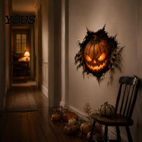 Seasonal Glass Door Stickers Halloween Break-in 3D Wall Decals, Spooky Breaking Through Walls Sticker, Illusion Reusable Props Effect Ghost