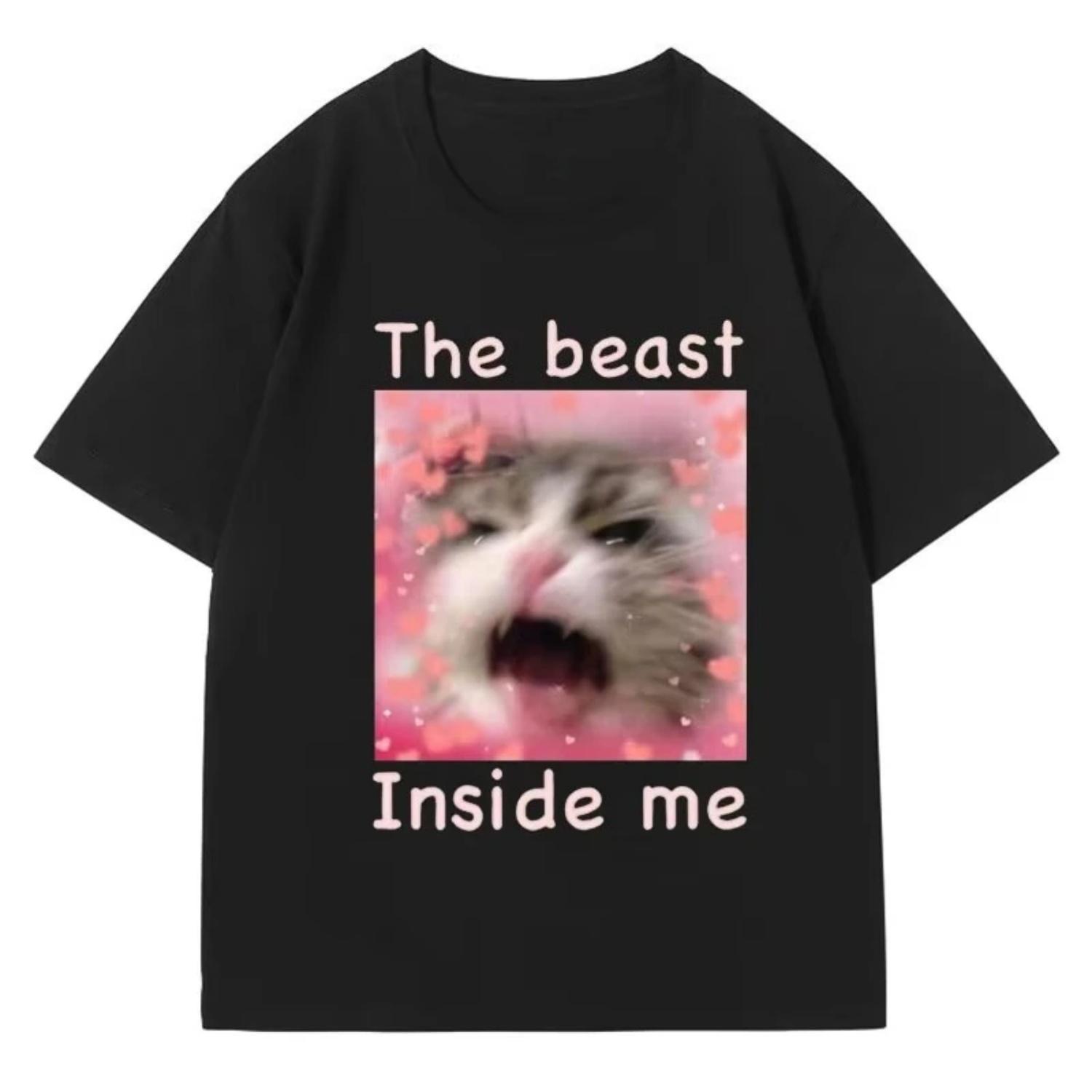 

2025 Summer New The Beast Inside Me Meme Funny Cat Gift T-shirt Comfort Cotton T-shirt Fashion Gothic Tee Shirts S чёрный
