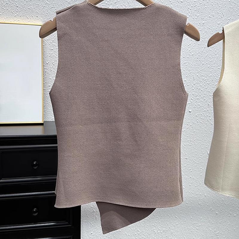 Summer French Retro Irregular Single-Breasted V-Neck Sleeveless Slim Knitted Vest For Women