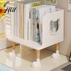 Macaron Color Book Holder Cute Bookends Organizer for Desk Pastel Kids Shelf with Multi-Compartment, Rounded Corner Support Anti-Tip Base &