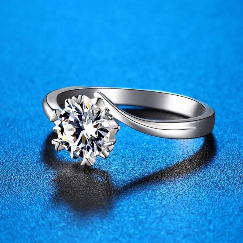 Bague Ringen S925 Set With D Color Moissanite Classic Six Claws One Carat Snowflake Women's 18-karat Gold Plated Ring