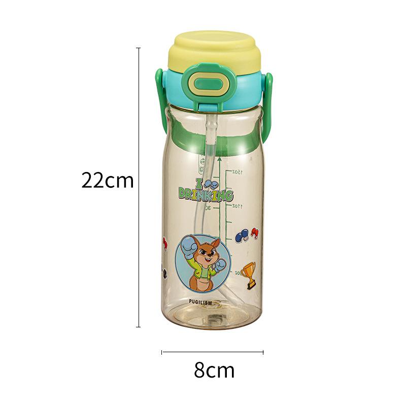 Water bottle new cartoon straw cup with buckle portable handle plastic cup student school cup wholesale