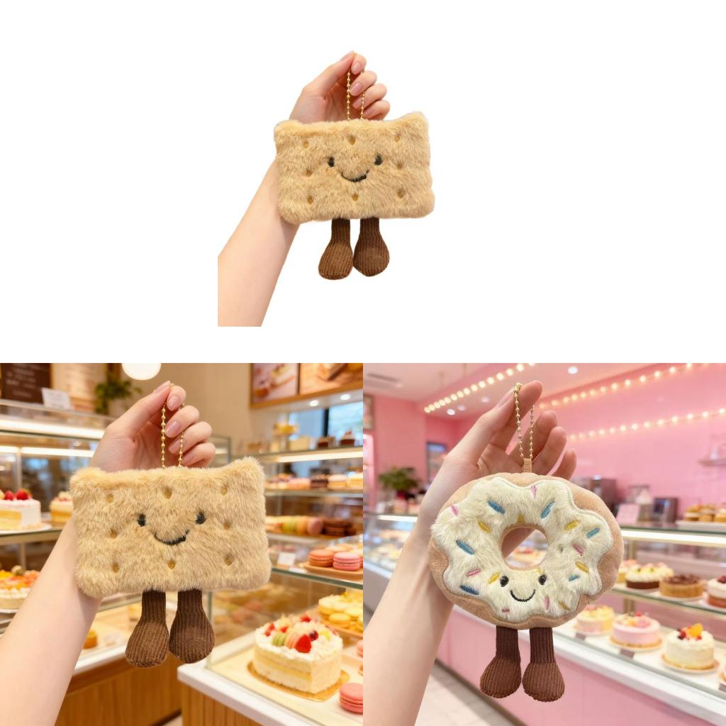 Waffle Cookie Plush Keychain With Sweet Donut Design For Backpack Decor