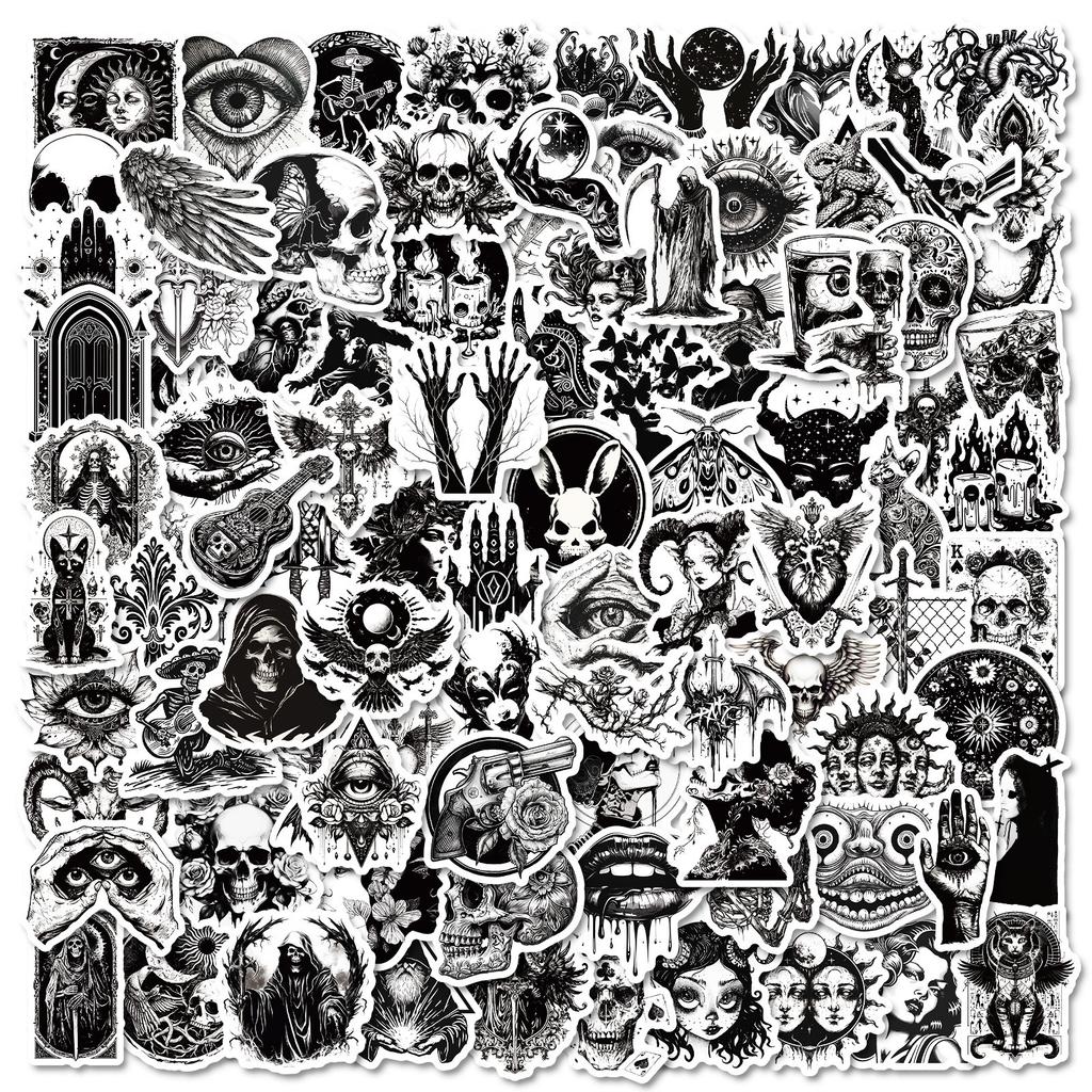 100 Schwarz-Weiß Goth Punk Graffiti Aufkleber Koffer Laptop Skateboard Wasserdicht DIY Aufkleber