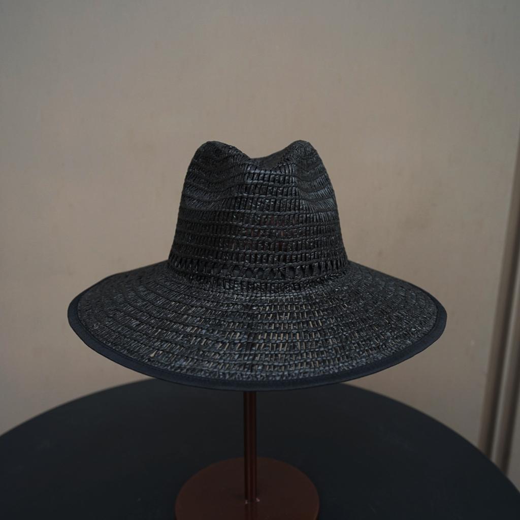 French Retro Ginger Black Hollow Woven Jazz Top Hat Women'S Summer Vacation Beach Wide Brim Straw Hat