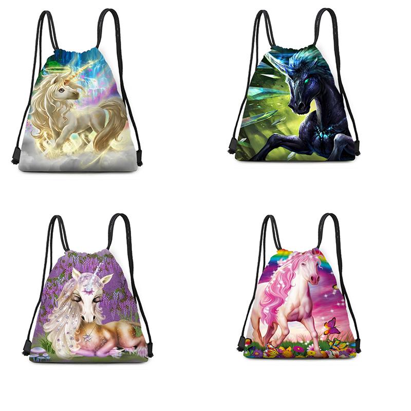 Cute Unicorn Drawstring Bag Waterproof Strap Pocket Storage Bag Children Girls School Backpack Birthday Party Kids Gifts