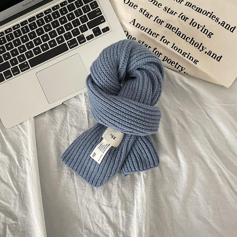 [Dai Green] Autumn and Winter Korean Ins Style Solid Color Simple Egg Cross Perforated Scarf Atmosphere Warm Blue Scarf