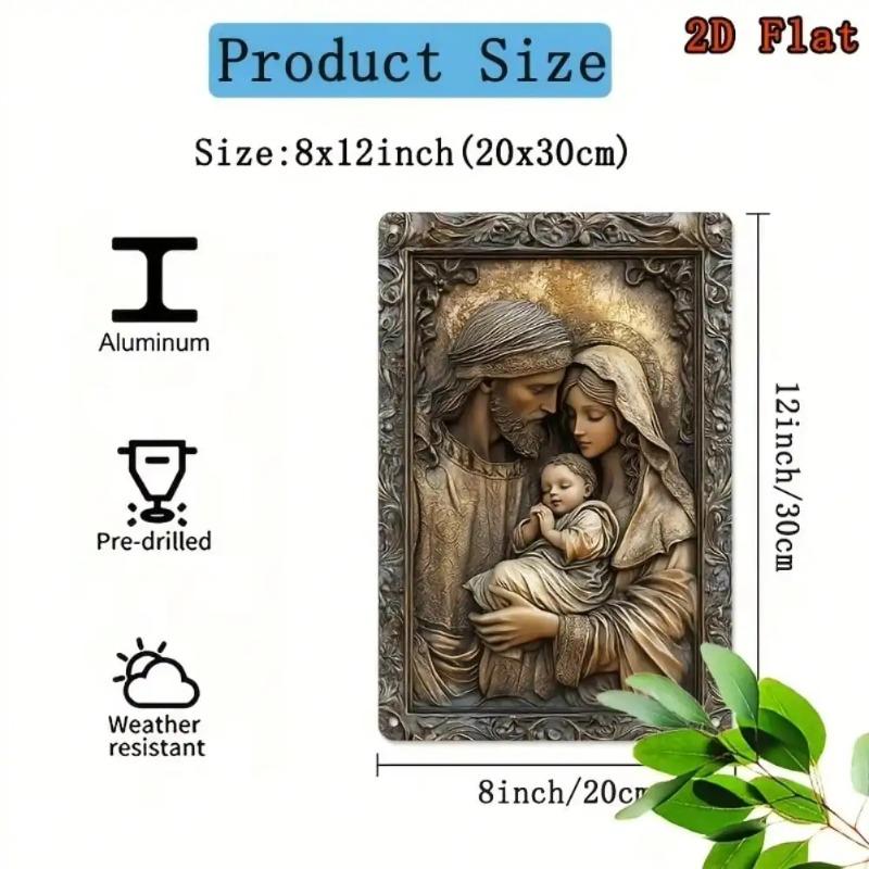Vintage Holy Family Metal Sign Gold Religious Wall Art Home Decor Gift