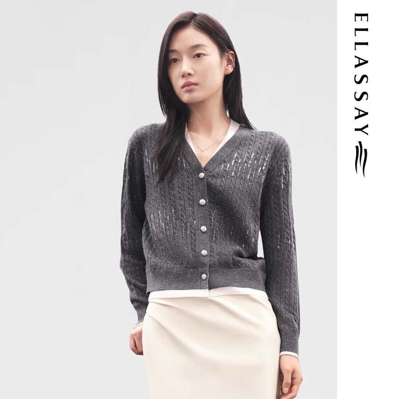 ELLASSAY Women's Sequin Faux Two-Piece V-Neck Knit Sweater