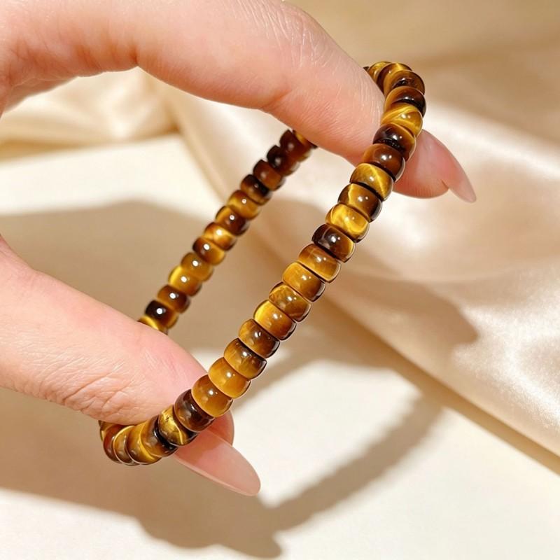 Damen Armband mit natürlichen gelben Tigerauge Steinen, einzelne runde Perlen, einfacher Vintage Schmuck