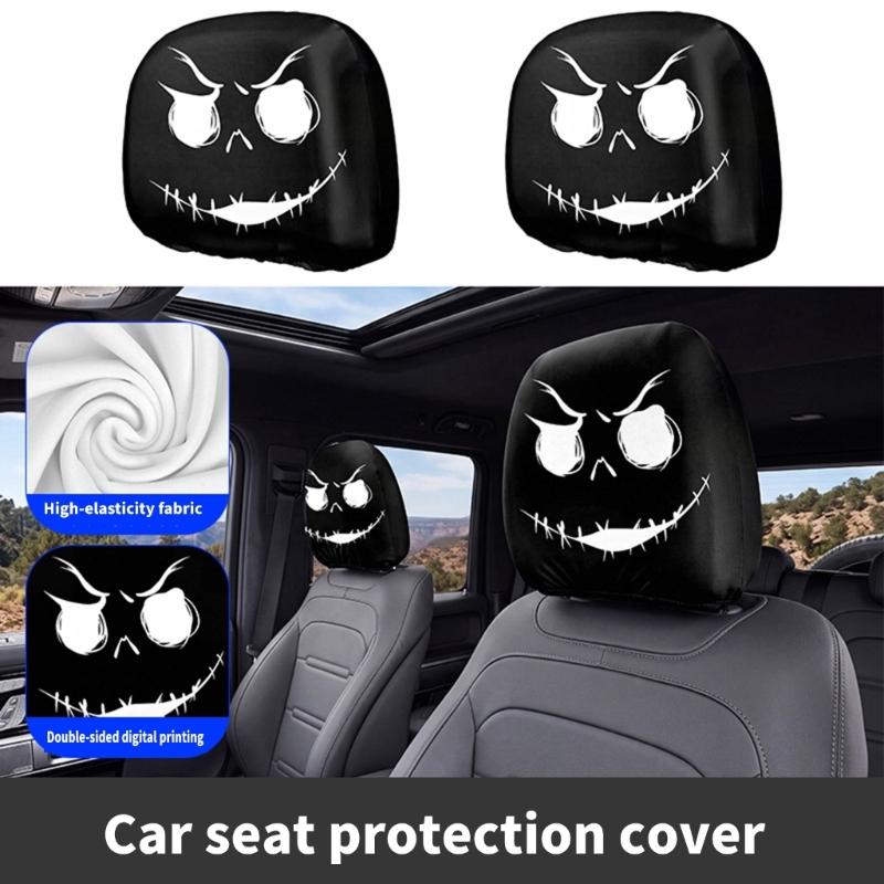 Stretch Car Headrest Cover Set 2 Pack, Visual Cabin Covers for Dust Care and Horror Theme Vehicle Decoration Update
