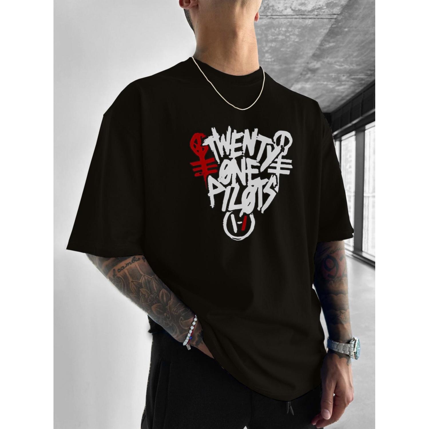 

Футболка с принтом логотипа Twenty One Pilots Обязательна для поклонников моды и модной музыки Футболка с круглым вырезом и коротким рукавом S чёрный
