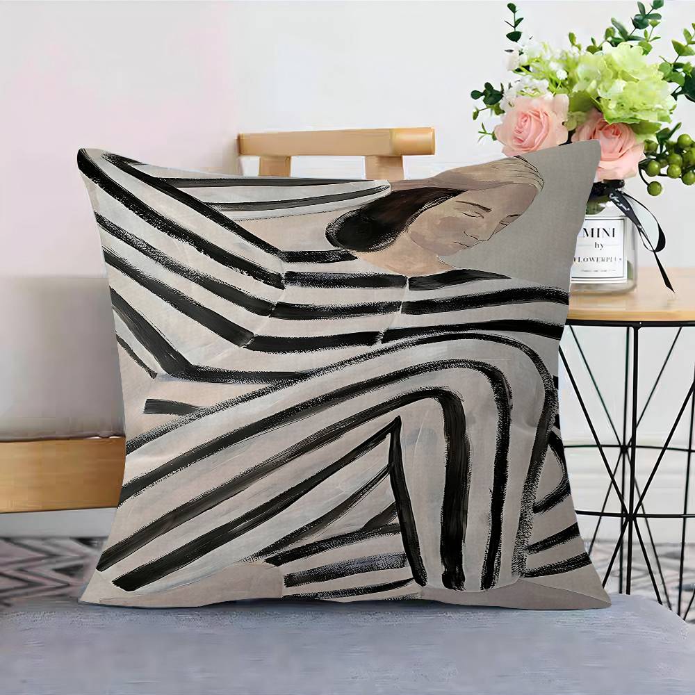 Abstract Line Geometry Curve Girl Pillow Anime Pillow Sofa Bed Head Pillow Cover Cushion Cover 45x45 Cm Fashion