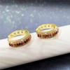 Rainbow Multicolored Stone Hoop Earrings Double Row Shiny Huggie Ear Rings for Women Party Daily Jewelry