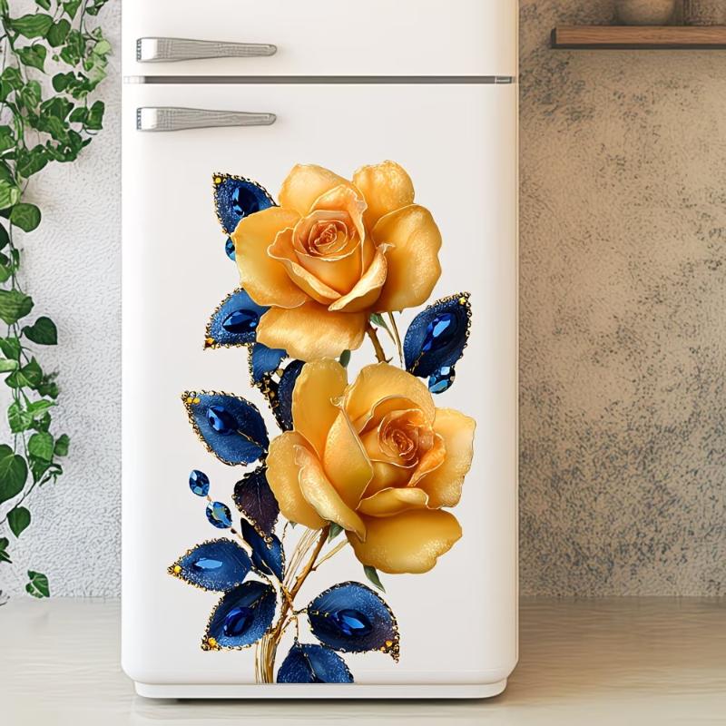 Sunflower Rose Refrigerator Stickers Removable Self Adhesive Cabinet Decals Waterproof for Home Kitchen Wall Design