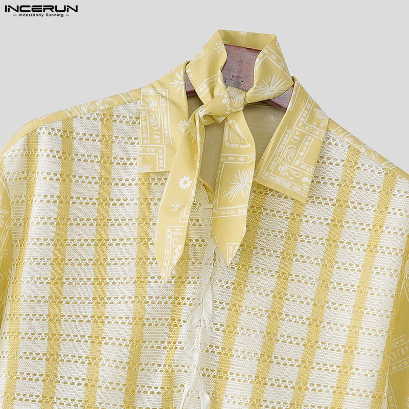 INCERUN Herren Reverskragen Kurzarm Floral Print Splicing Spitze Lässige Lockere T-Shirts Hemden