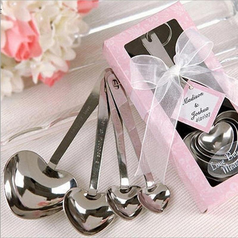 2025 One Set of Four Blue Box Measuring Spoon Stainless Steel Heart-shaped Measuring Spoon Love Heart Measuring Spoon Gift Set