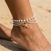 Bohemian Multilayer Imitation Pearl Anklets For Women Starfish Shell Conch Pendant Bracelet On the Leg Beach Barefoot Jewelry