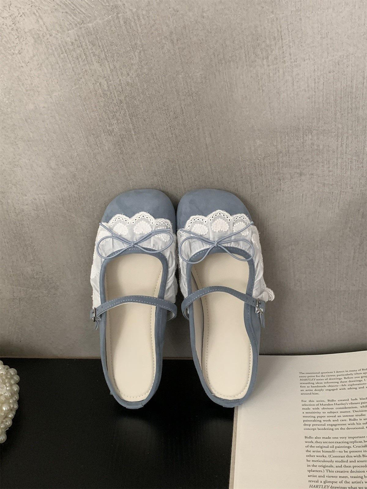 

French lace Mary Jane shoes women s 2025 new summer flat bottom sweet shallow mouth half drag skirt 40