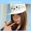 Delightful White Baseball Cap Women With Cute Cat Illustration Accessory Trendy