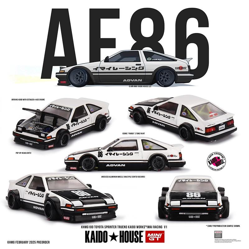 KHMG 180 In Stock 1:64 Toyota Sprinter Trueno AE86 IMAIRACING V1 Diecast Car Model Kaido House MINIGT