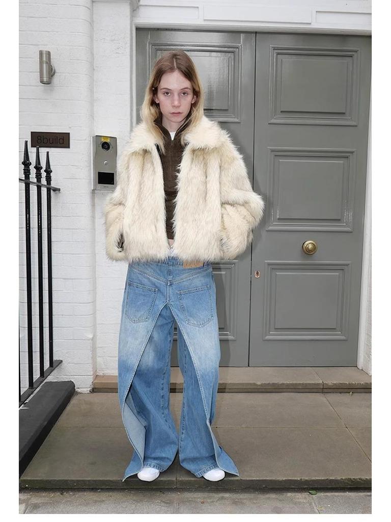 Women's Short Loose Faux Fox Fur Coat - Square Collar, Eco-Friendly, Autumn/Winter.