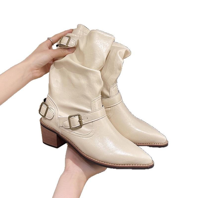 French niche design thick heel western cowboy boots women's 2025 summer new temperament fashionable versatile stacking boots