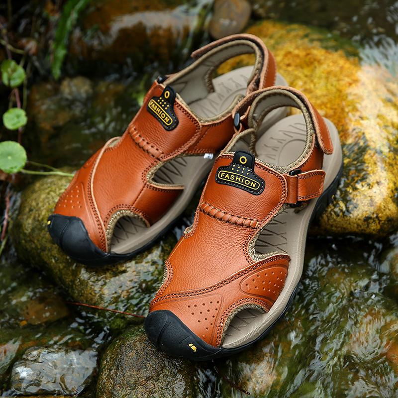 Plus Size Summer Men's Sandals Breathable Genuine Leather Outdoor Sandals Casual Beach Sandals
