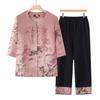 Elegant Chinese Summer Outfit: Short-Sleeved Top & Two-Piece Set for Middle-Aged and Elderly Women