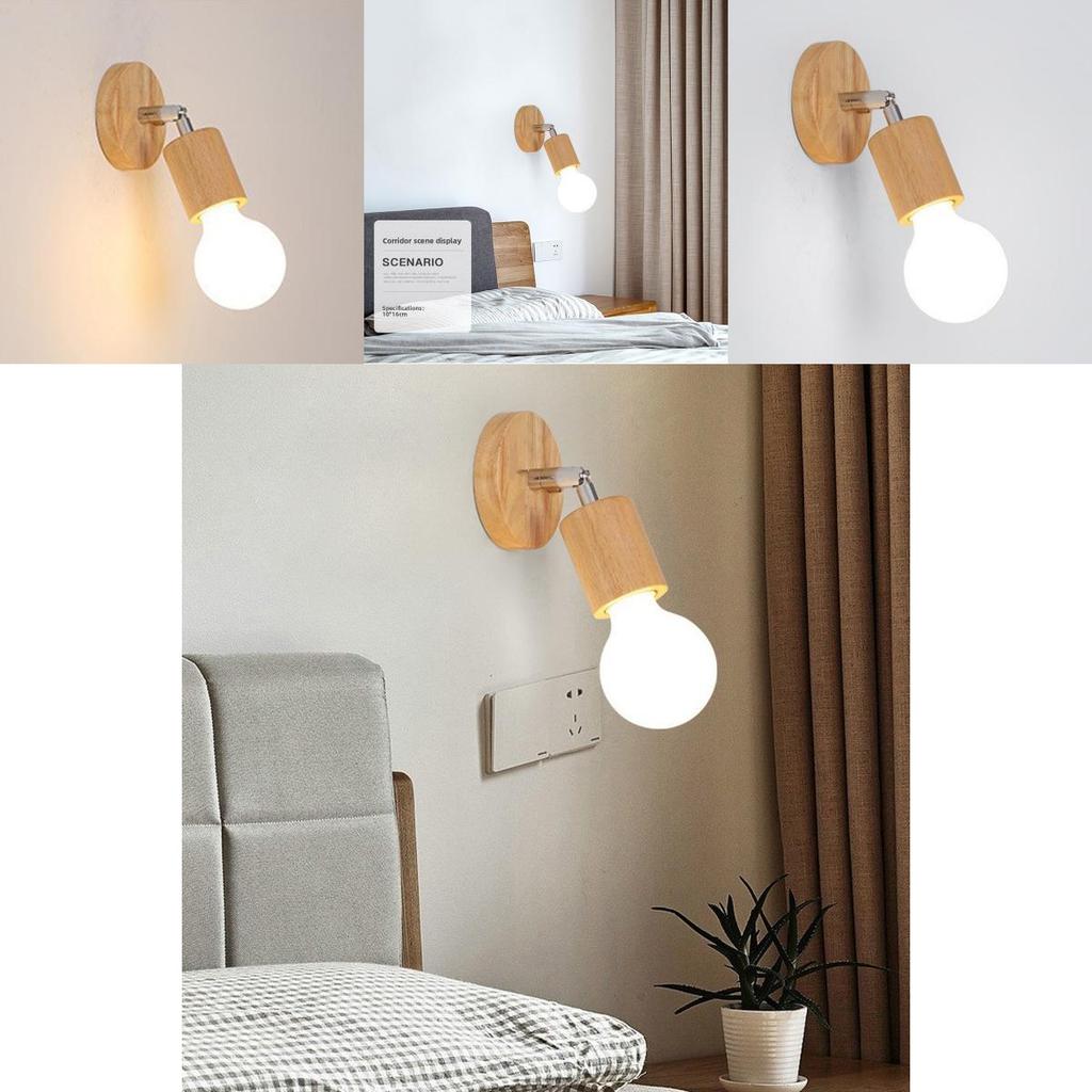 Modern Minimalist Wooden Wall Lamp With Led Bulb For Bedroom And Living Room Decor