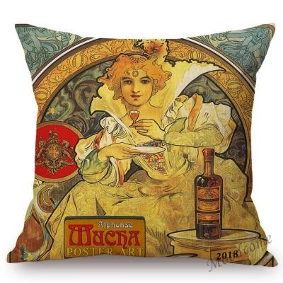Vintage European Art Nouveau Mucha Gallery Decorative Sofa Pillow Cover Beautiful Beauty Girl Cotton Linen Luxury Cushion Cover