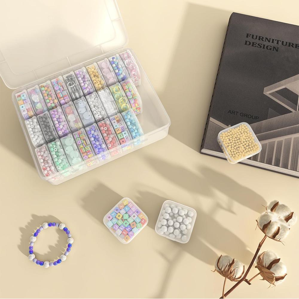Bead Organizer Box 31Pcs Small Bead Organizers Storage Plastic Cases Mini Clear Bead Storage Containers Boxes with Hinged Lid