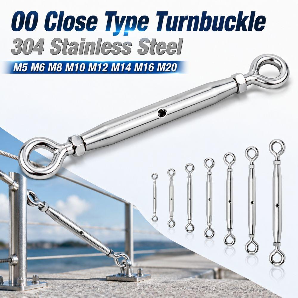 304 Stainless Steel OO Close Type Turnbuckle Adjustable M5 M6 M8 M10 M12 M14 M16 M20 Wire Rope Tensioner Sturdy Rust Proof