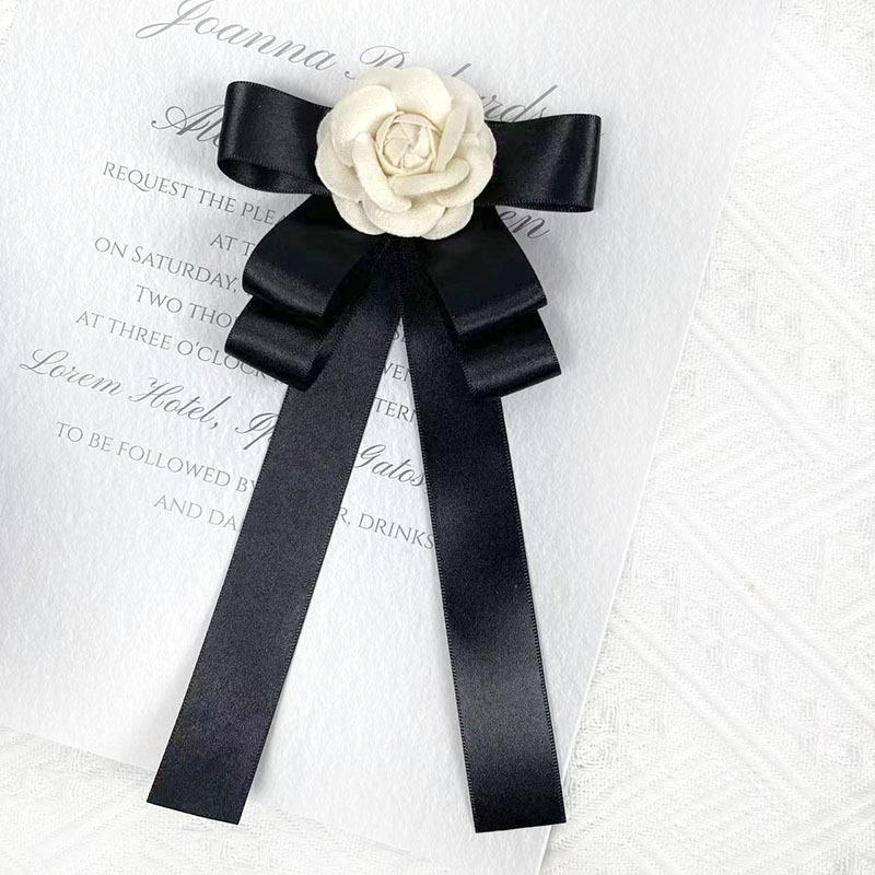New Black Bowtie Ribbon Bow Brooch Fabric Camellia Flower Brooch Pins Vintage Wedding Party Brooches For Women Accessories