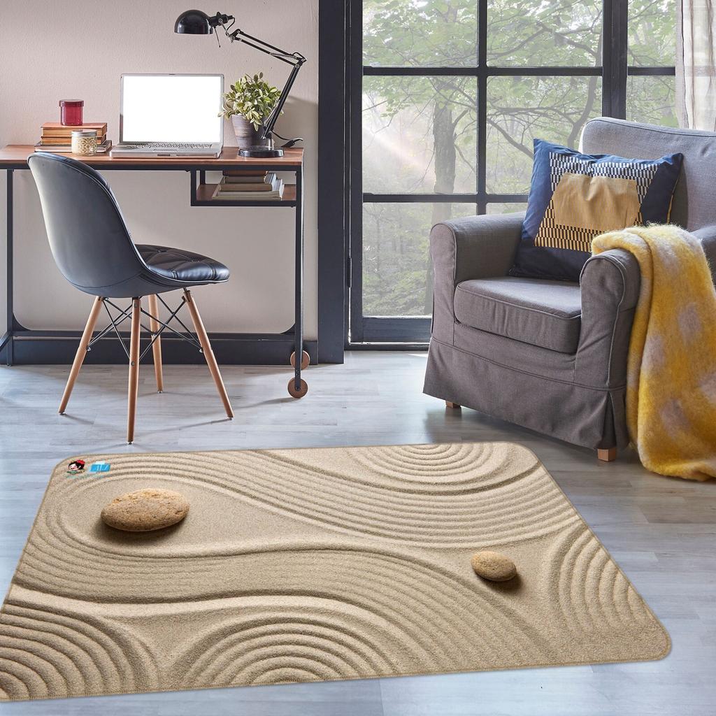 Zen Sand Garden Mat with Stone Design Non Slip Floor Rug for Living Room Bedroom Decorative Area Carpet