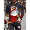 Men's T-Shirt Santa Claus 3D Print Christmas Men's Long Sleeve T-Shirts Casual Pullover Top Holiday Comfortable Men's Clothing