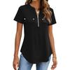Damen Casual Top mit kurzen Ärmeln, Reißverschluss vorne, Umlegekragen und dekorativen Pattentaschen für den Alltag