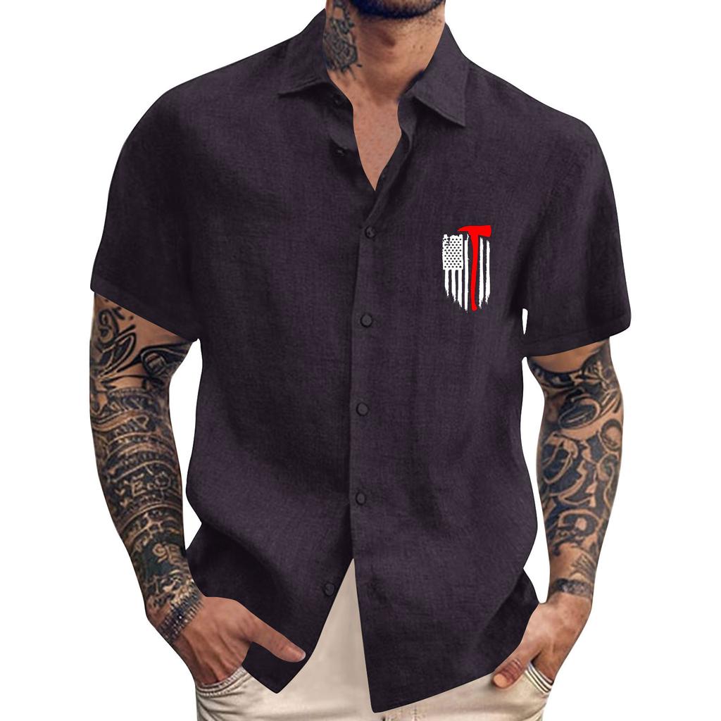 Men's Vintage Button Down Bowling Shirts Short Sleeve Summer Beach Shirt