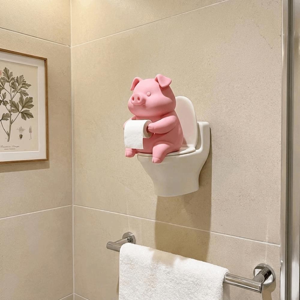 Cartoon Pig Figurine 3D Printed Toilet Pig Decoration Novelty Pig Sitting on Toilet Gift