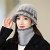 Knitted Hat Set For Middleaged Women Winter Warm Plush Flower Petal Design Outdoor Travel
