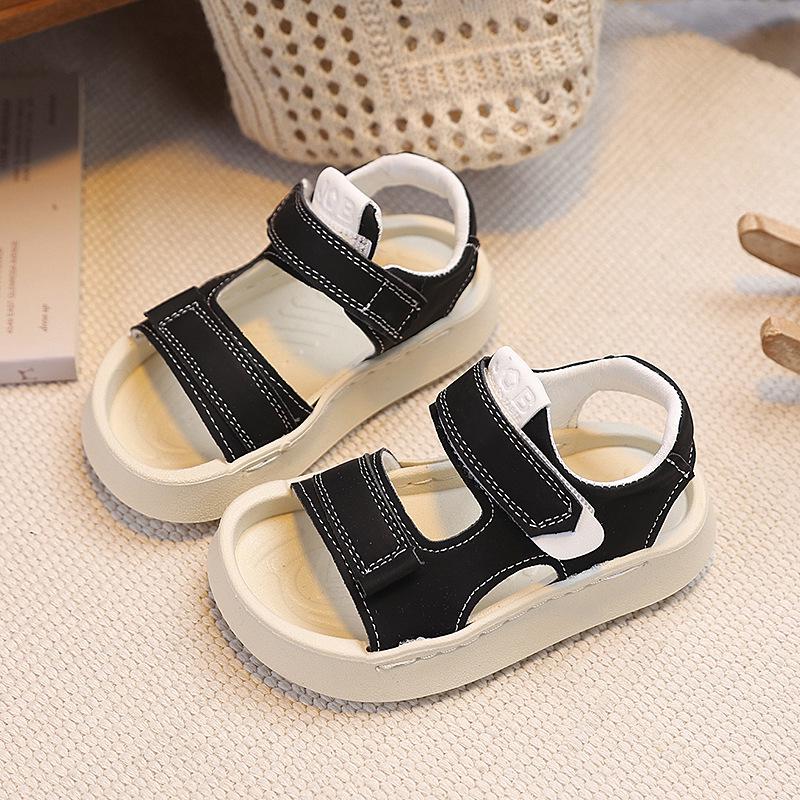 2026 Kids Korean Style Casual Outdoor Sandals - Soft Sole Velcro Sports Beach Sandals for Boys Girls Size 21, Inner Length 13.5cm чёрный